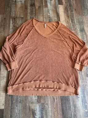 Free People Oversized Burnt Orange V-Neck Sweater